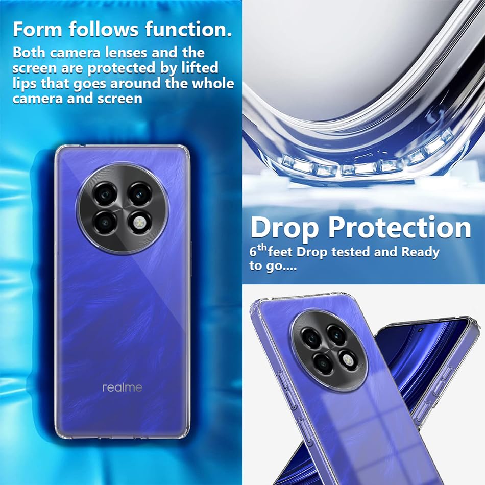 Image of Fashionury Crystal Clear Case for Realme P1 Speed 5G / Realme 13 Plus 5G | Yellowing Resistance | Transparent TPU Silicone | Raised Camera Lips | Slim Transparent Cover