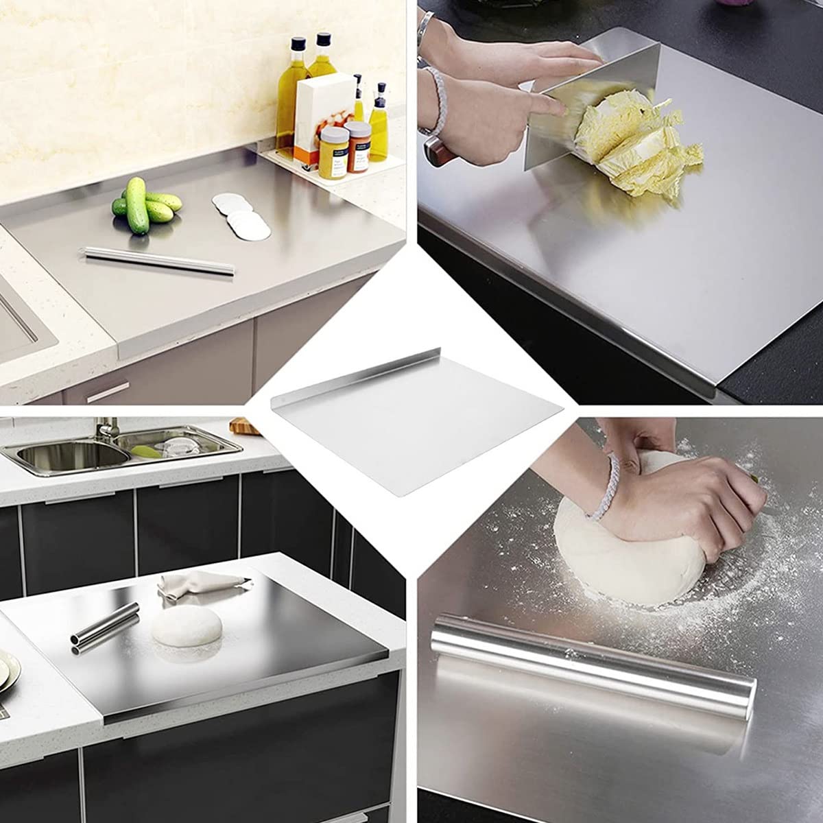 Tagliere extra large in acciaio inox, 58 x 80 cm, resistente, per la preparazione degli alimenti da cucina, per cuocere e cucinare