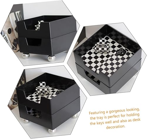Miniatura 6 de Bandeja de almacenamiento de tablero de ajedrez retro en blanco y negro con acento de bola, organizador decorativo grueso para joyas, tocador
