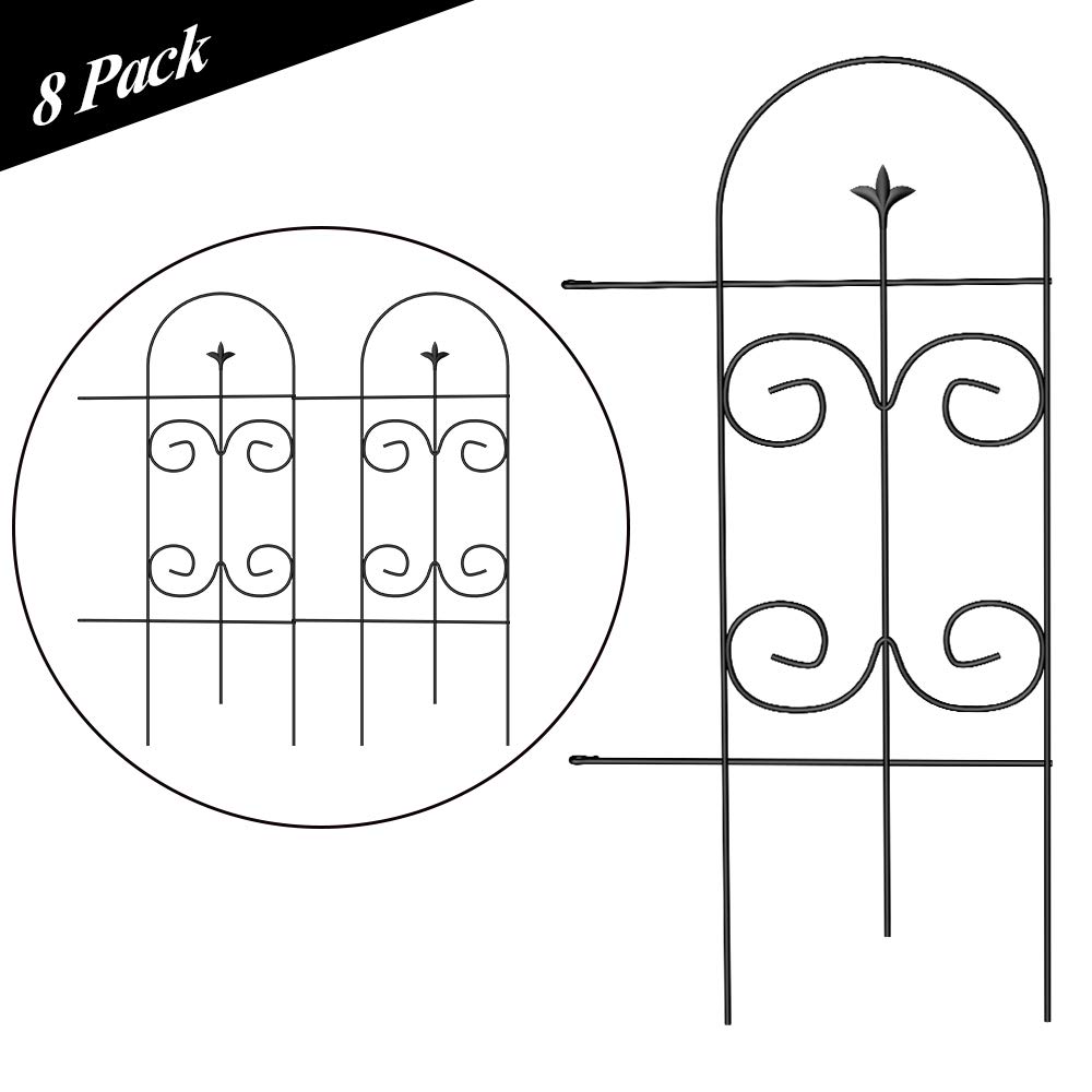 Amagabeli 8-Pack Decorative Garden Fence Panels – 81cm(H) x 305cm(L), Rustproof Black Iron Animal Barrier for Dogs, Outdoor Metal Wire Fencing for Patio, Flower Beds, and Yard Borders