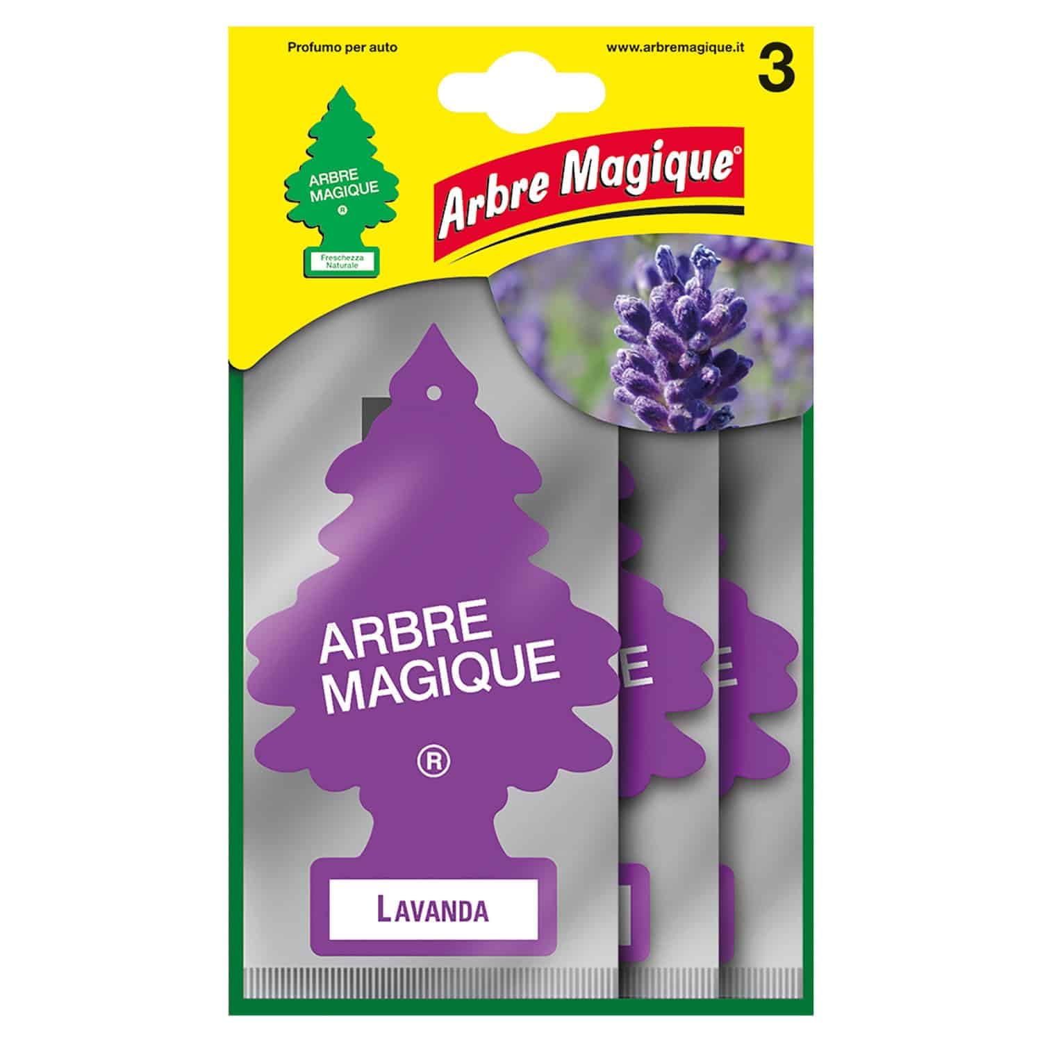 Arbre Magique, Profumatore Auto, Fragranza Lavanda, Durata fino a 7 Settimane, Made in Italy, Formato Multipack da 3 pezzi