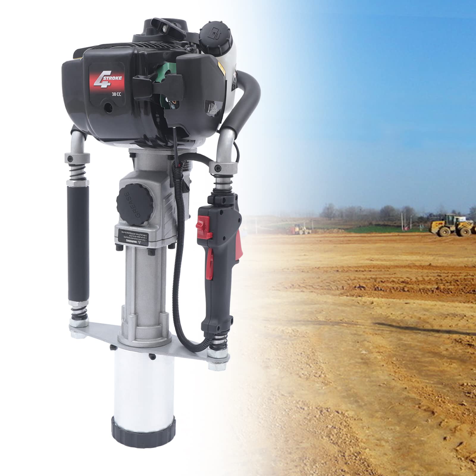 Pile Driver 4-Stroke 37.7CC Gas Powered Fence Pile Driver,Heavy Duty T-Post Driver Gasoline Engine Petrol Piledriver with 2 Piling Heads, Single-Cylinder Air-Cooled Push Pile Hammer (8500r/min)