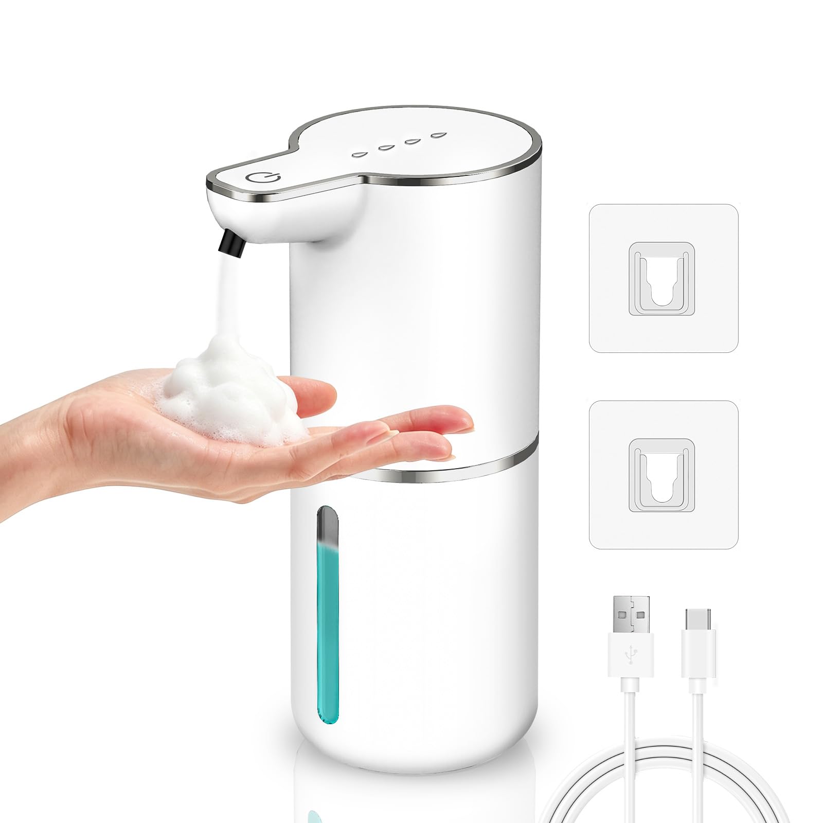 Seifenspender Automatisch, Gcstnn 350ml Elektrischer Seifenspender mit Sensor Infrarot, Wandmontage, USB Wiederaufladbar, IPX5 Wasserdicht, für Badezimmer, Küche, Spülmittel