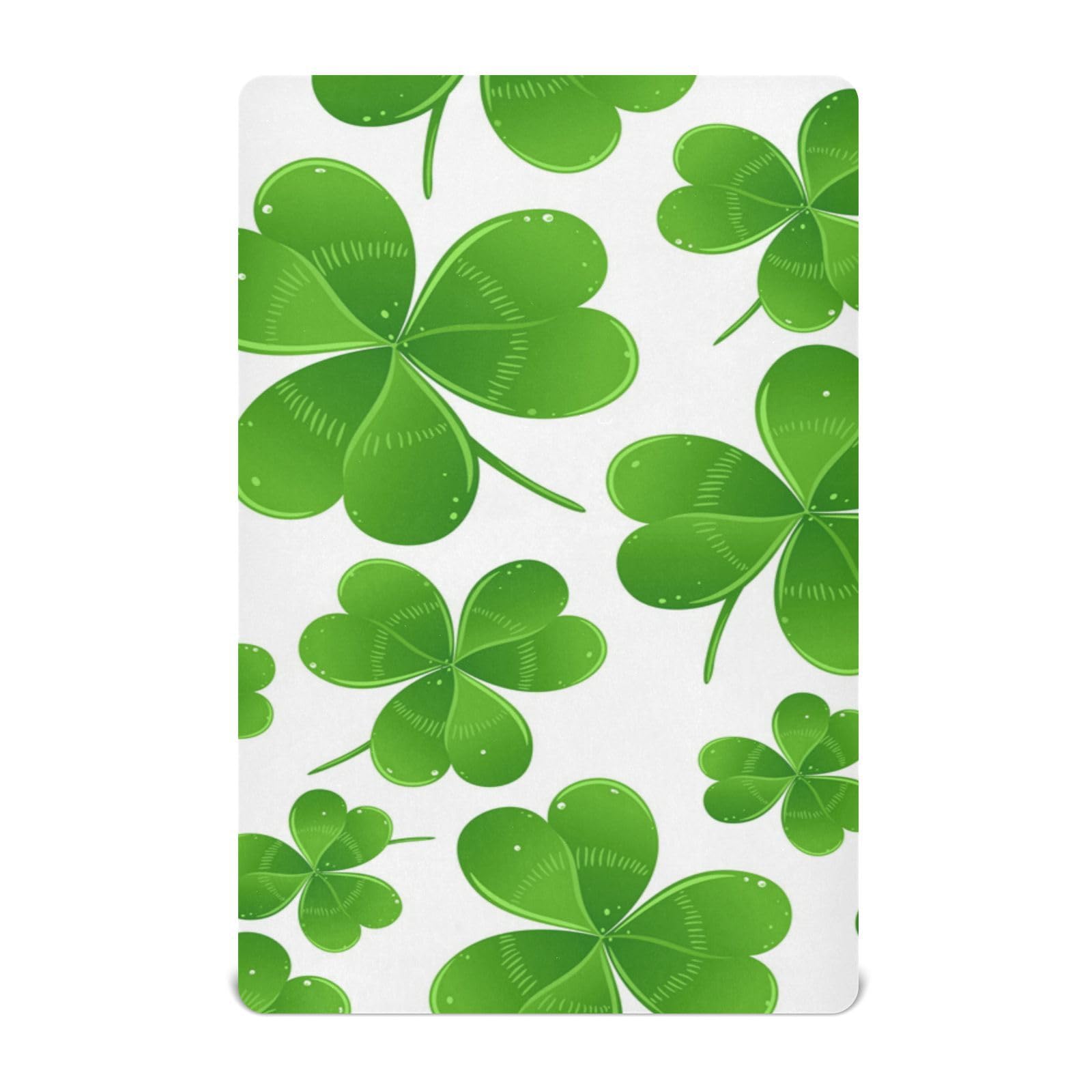 Moudou St. Patrick's Day Clover Playard Sheet for Boy Girls, Soft Breathable Fitted Toddler Sheet for Standard Playard Bed Mattress, 39 x 27 x 5 Inch