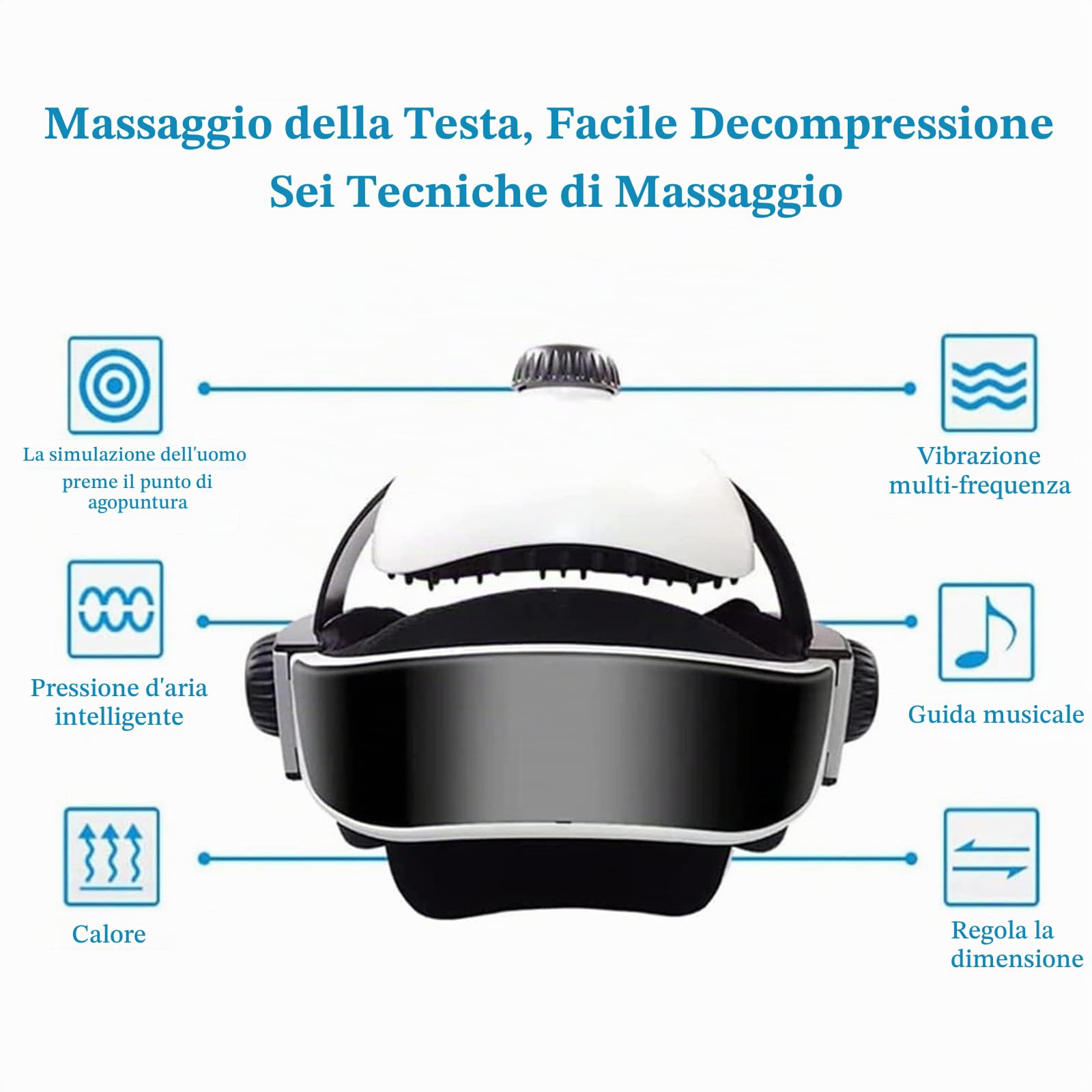 Massaggiatore Elettrico Portatile Per La Testa Con Casco, Massaggiatore Per Il Cuoio Capelluto, Pressione E Vibrazione, Impacchi Caldi E Musica, Massaggio Puntiforme