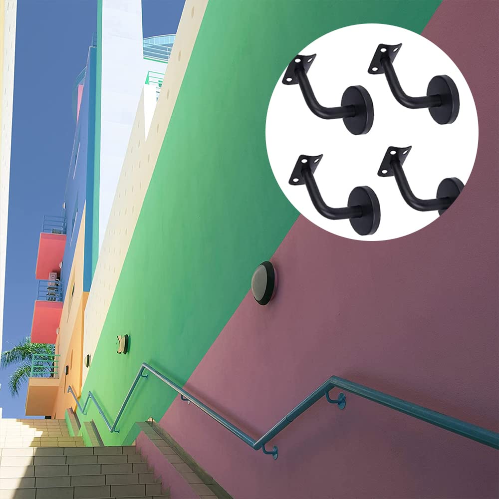 4 Piezas Soporte Pasamanos Escalera, Soportes Baranda de Acero Inoxidable para Barandillas de Escaleras Interiores y Exteriores, Con Tornillos, Negro