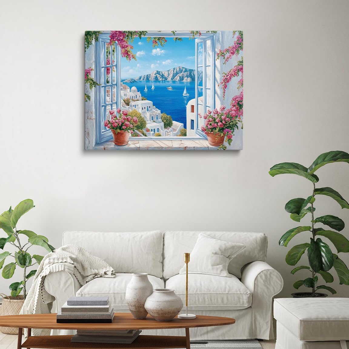 Amazon.com: Mediterranean Window Art – Flowers Painting, Coastal