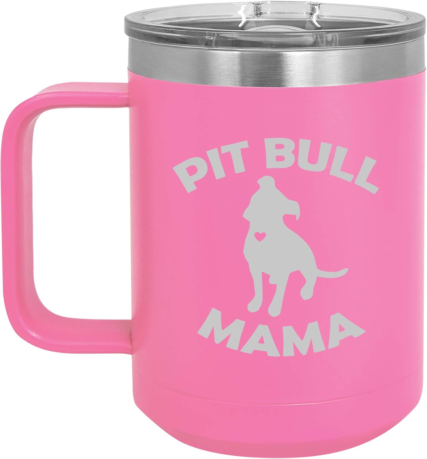 15 oz Tumbler Coffee Mug Travel Cup With Handle & Lid Vacuum Insulated Stainless Steel Pit Bull Mama (Purple)