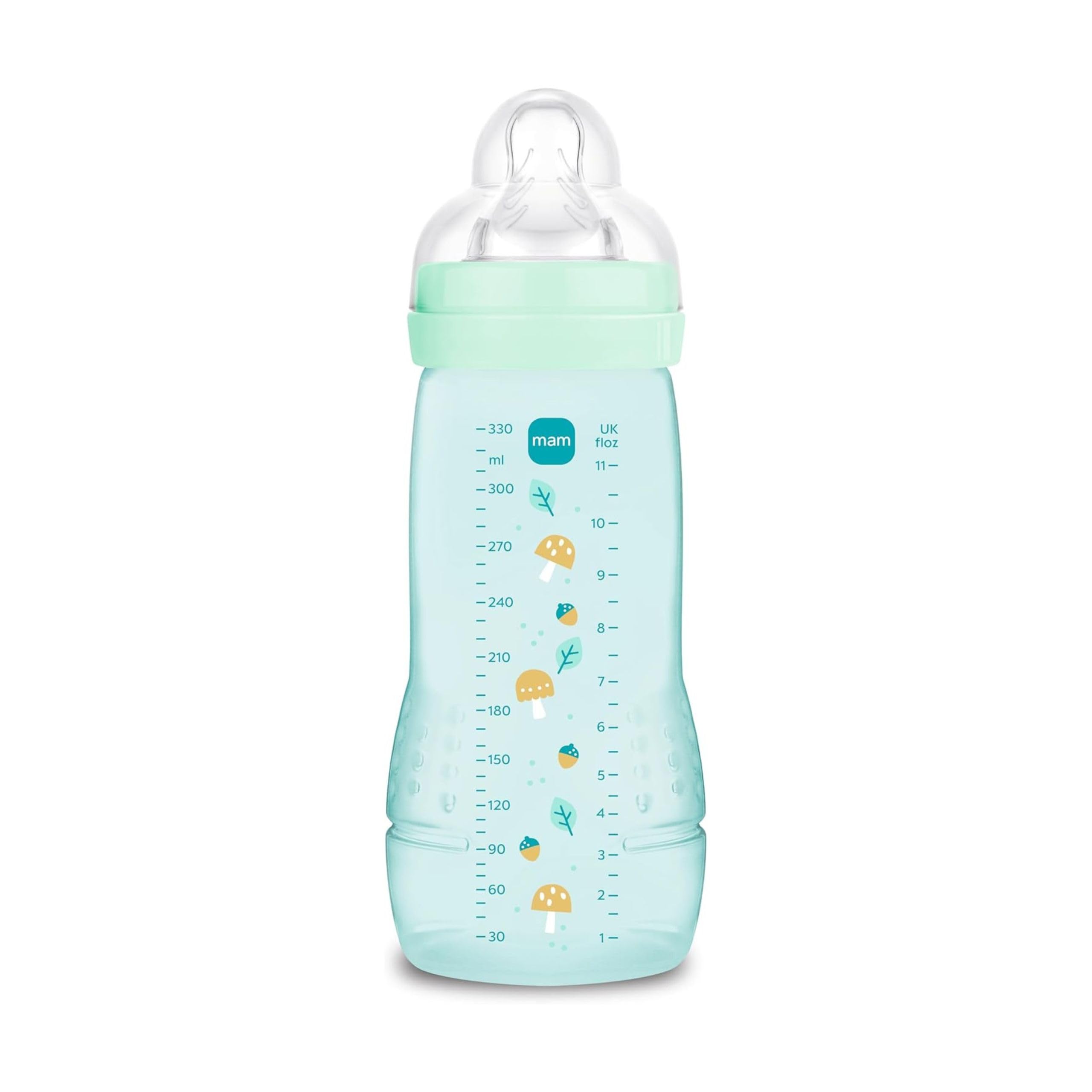 MAM Biberon Easy Active Baby Bottle 330ml, Biberon MAM per bambini attivi ergonomico e pratico, Accessori neonato 4+ mesi per l'allattamento con tettarella misura 3 piatta e simmetrica, Azzurro