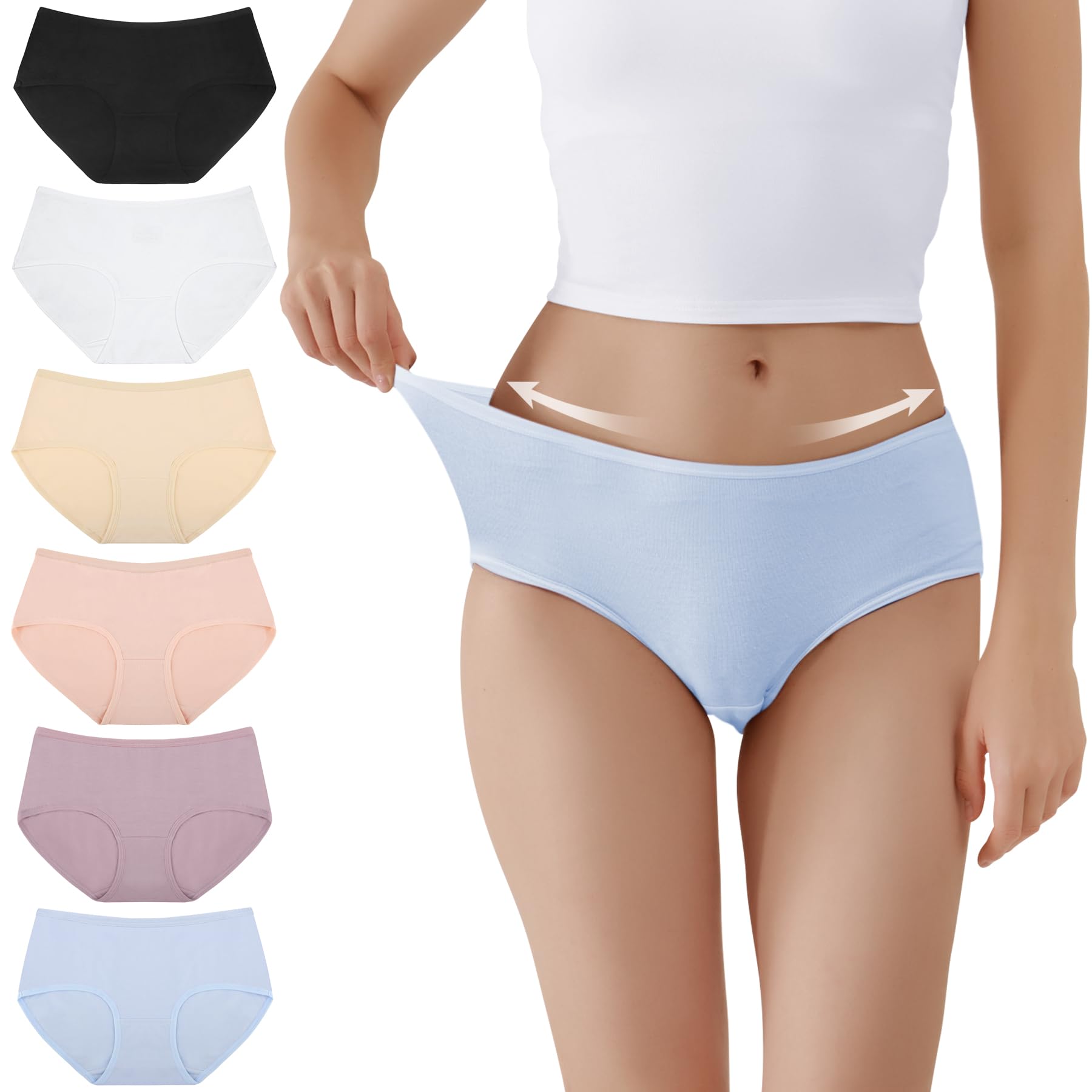 TUUHAW Mutande da Donna Midi Vita in Cotone Elasticizzato Pacco da 6