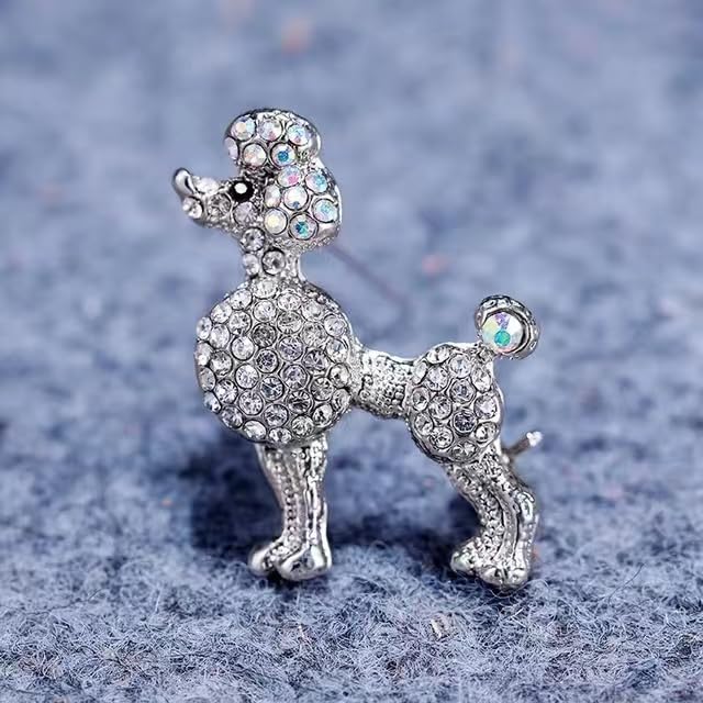 Image of Rhinestone Gold-Plated Poodle Dog Women's Brooches Pins Animal Lapel Collar Jewelry Accessories Cute Gifts