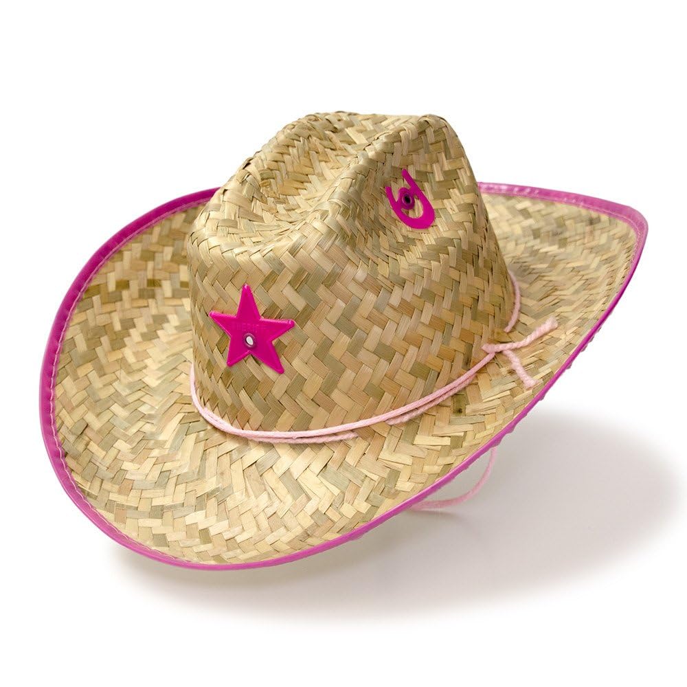 Western Express Palm Straw Sheriff Hat with Pink Trim for Kids