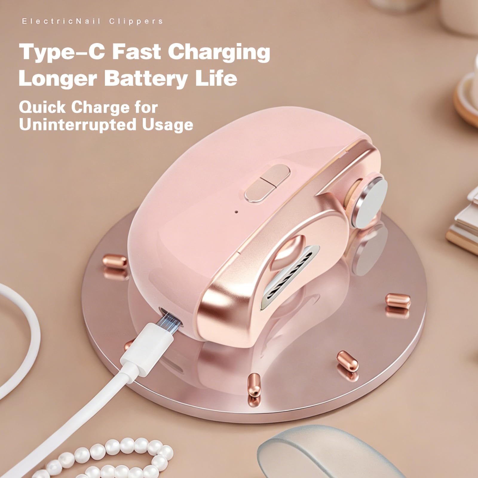 Cortaúñas eléctrico 2 en 1, recortador de uñas automático recargable con hoja de aleación alemana, herramienta de cuidado de uñas silenciosa sin dolor para personas mayores, niños y artritis (rosa)
