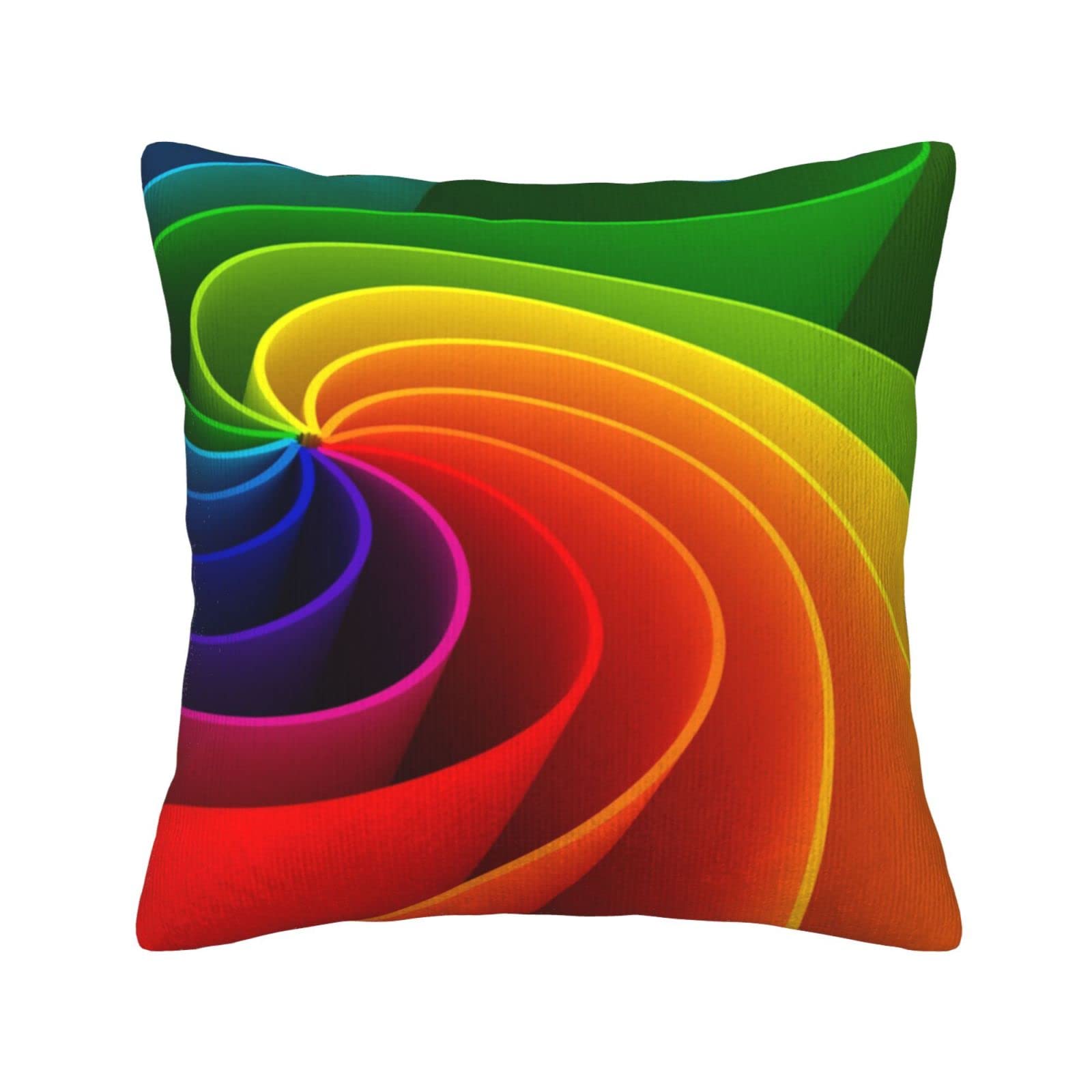 Housse de coussin carrée douce en velours côtelé au design Rainbow Swirl