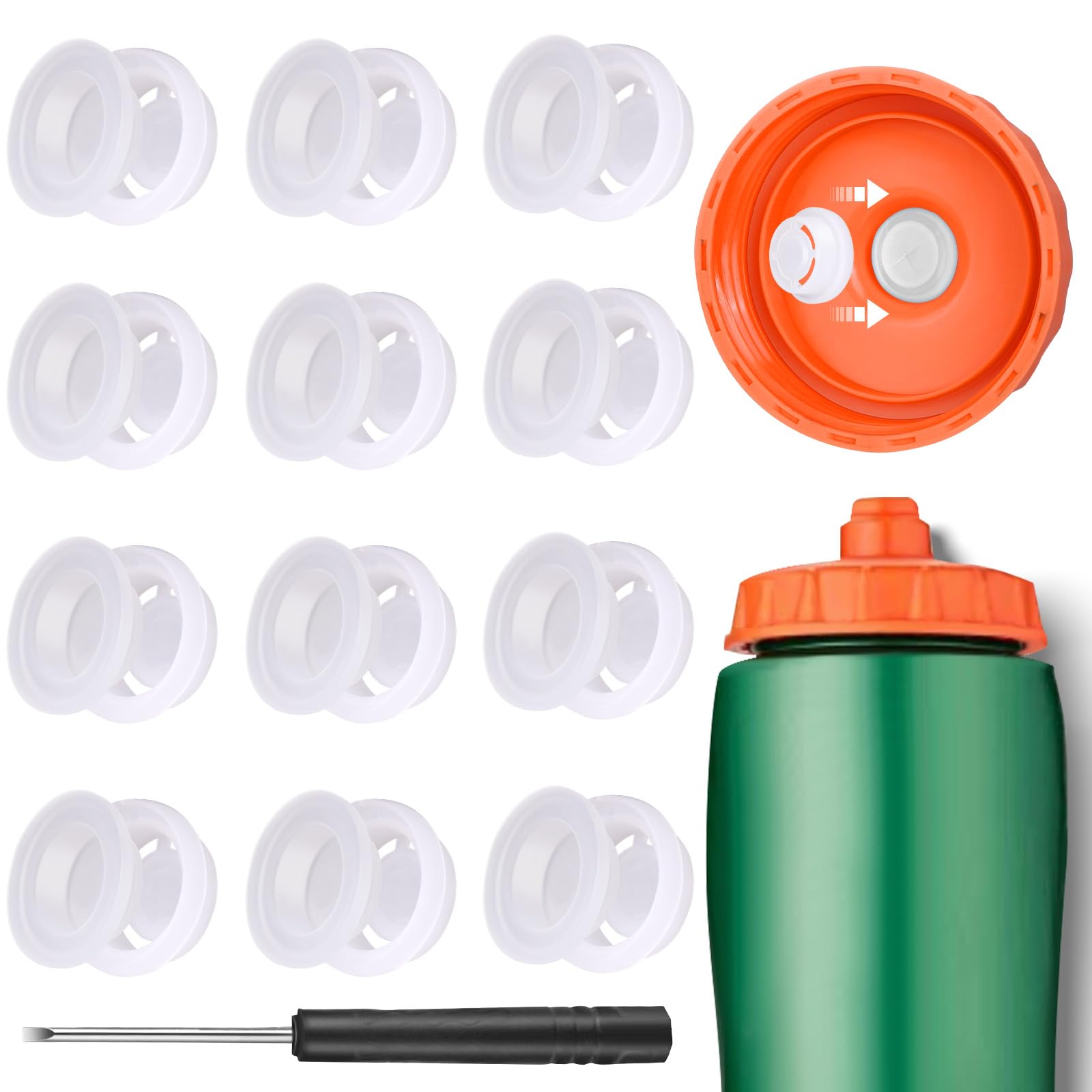 Mity rainReplacement Valves Compatible with Gatorade GX 30oz and Squeeze Bottle 32oz，Silicone Dispensing Valves and Plastic Insert with Screwdriver for Gatorade Water Bottle (12PCS)