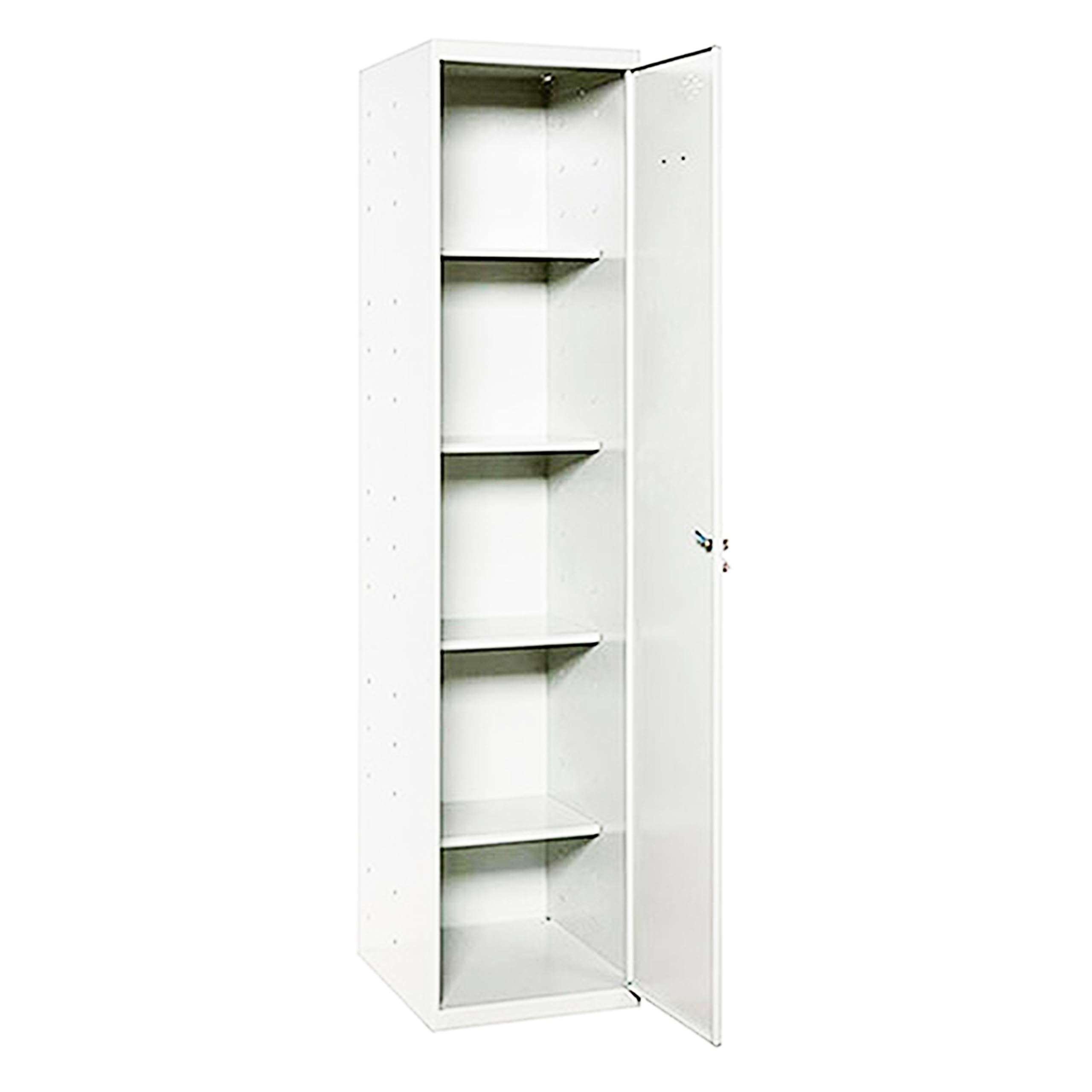 PROREGAL Putzmittelschrank AMEGO | HxBxT 180x40x40cm | 4X Fachboden | Weiß-Weiß | Metallschrank Haushaltsschrank