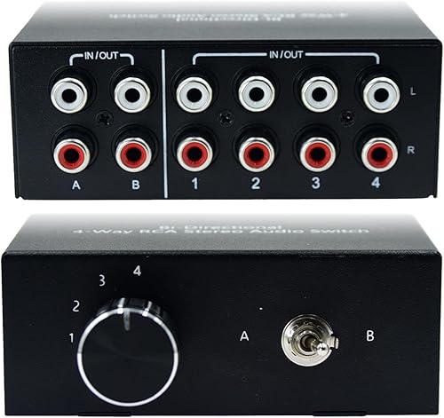 Miniatura 10 de Sin alimentación externa Sin ruido 4 vías 1 en 4 salida o 4 en 1 salida Audio Selector de sonido RCA hembra estéreo 4 canales Splitter switcher Caja