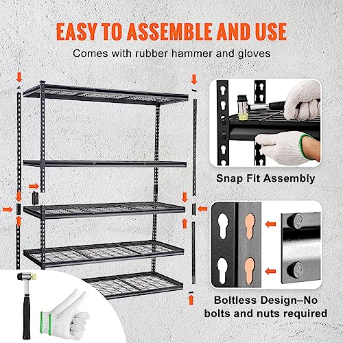 VEVOR-Storage-Shelving-Unit-5-Tier-Adjustable-2000-lbs-Capacity-60x24x78-Heavy-Duty-Garage-Shelves-Metal-Organizer-Wire-Rack-for-Kitchen-Pantry-Basement-Bathroom-Laundry-Closet-Black