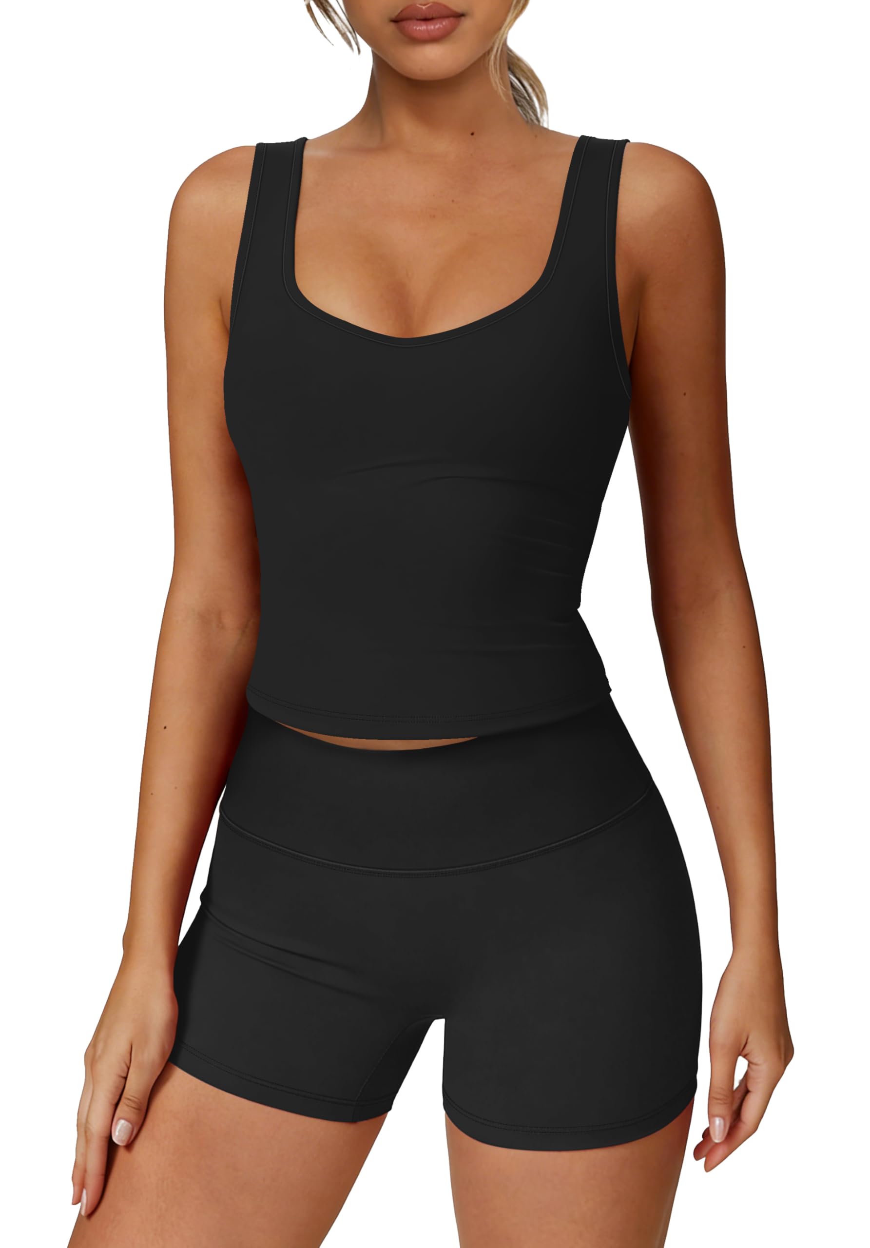 alaroo Workout Sets for Women 2 Piece U Neck Crop Tank Top High Waisted Shorts Athletic Gym Yoga Outfits Activewear-picture-37