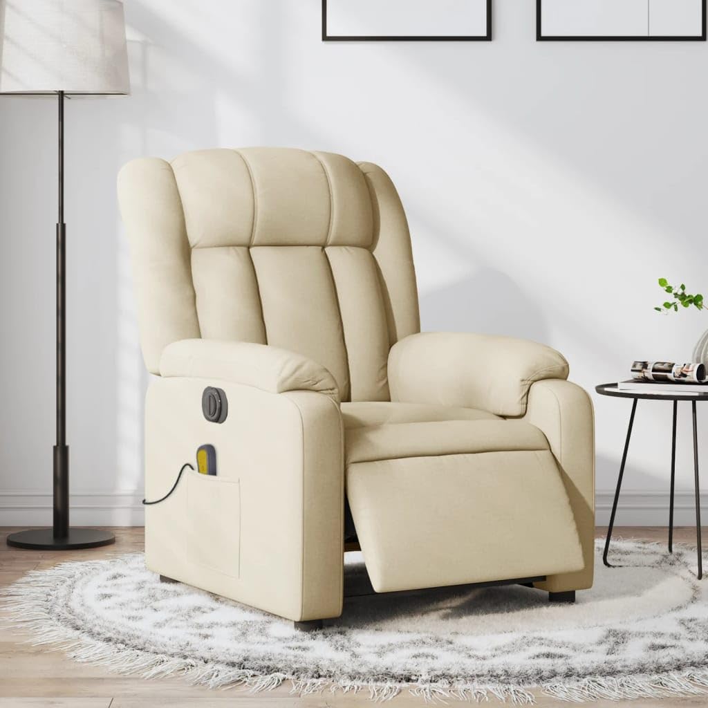 vidaXL Sillón reclinable de Masaje eléctrico Tela Color Crema