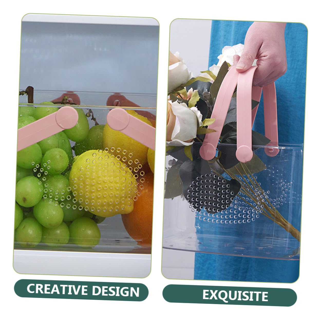 Cesta de Plástico con Asa para Baño, Rosa, Portátil | Plástico, Base Estable sobre Superficie Plana, para Cocina y Dormitorio