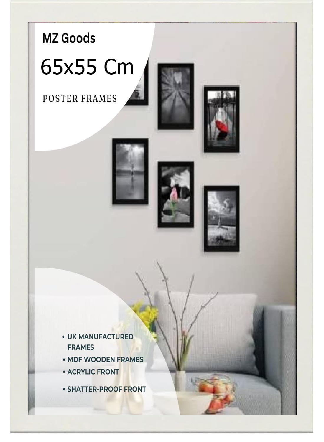 Modern Mdf Wooden Wide White Frame | 65x55 Cm Poster Frames Durable Sleek Acrylic Front | Jigsaw Puzzle Picture Frames Large Art Display For Home & Office Décor