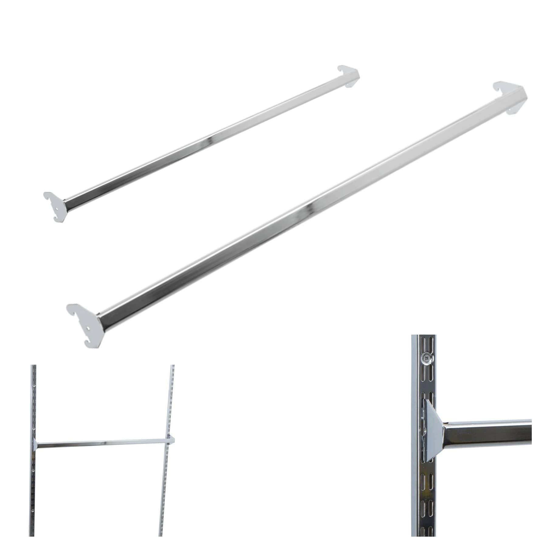 NEW HD CHROME BACK BAR FOR TWIN SLOT UPRIGHTS FOR RAIL RETAIL DISPLAY SHOPFITTINGS IN 2 SIZES 60CM AND 100CM, 11 BALL ARMS, STEP ARM, AND STRAIGHT ARMS (10, UPRIGHT 1000MM OR 100CM)
