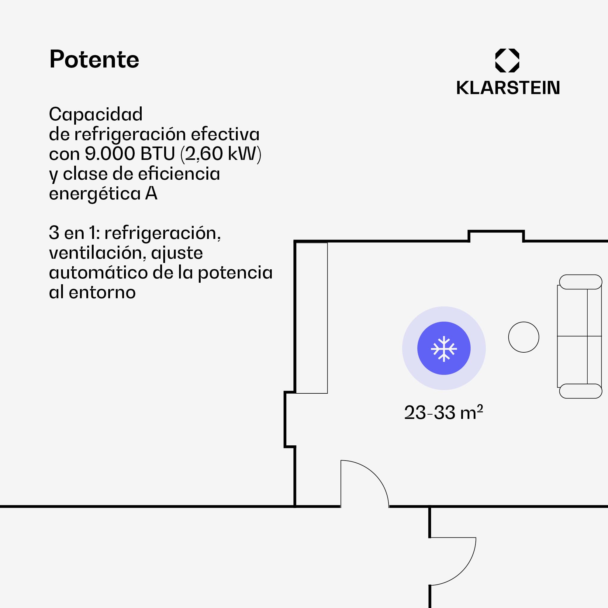 Klarstein Aero Ring Aire Acondicionado Portátil - 9,000 BTU, 3 en 1: Enfriar, Deshumidificar & Ventilar, Control App & Voz, Para Habitaciones Hasta 31 m², Clase Energética A, Ruedas Incluidas, Negro