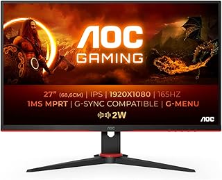 AOC Gaming 27G2SPAE - 27 Inch FHD Monitor, 165Hz, IPS, 1ms MPRT, AMD FreeSync Premium, Speakers, Shadow Control (1920 x 1080 @ 165Hz 250 cd/m², HDMI 1.4/DP 1.2), Black