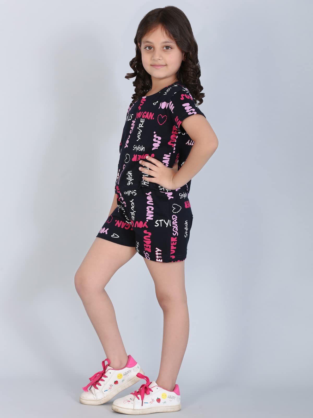 Ninos Dreams Girls 100% Cotton Half Sleeves Coord Set with Shorts/Day wear Set/Nightwear Set (8-10 Years, Navy Blue) - Image 3 thumbnail