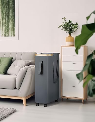 Miniatura 6 de yamagahome Cesta de lavandería delgada con tapa, cesta estrecha para la ropa sucia con ruedas y bolsa extraíble, cesta delgada para la ropa sucia