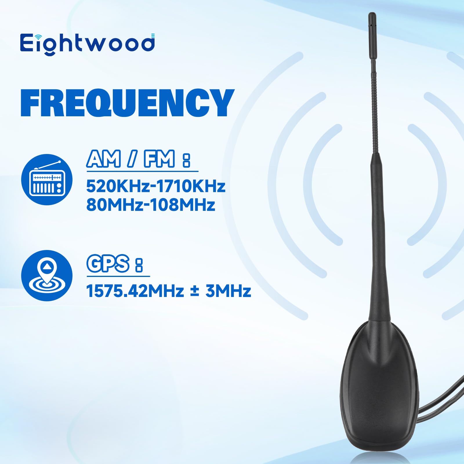 Eightwood GPS FM AM Antenne Voiture Active antenne Radio GPS FM avec amplificateur de Signal pour antenne Toit + câble Extension 5 m pour Tuner radios FM Pioneer Sony