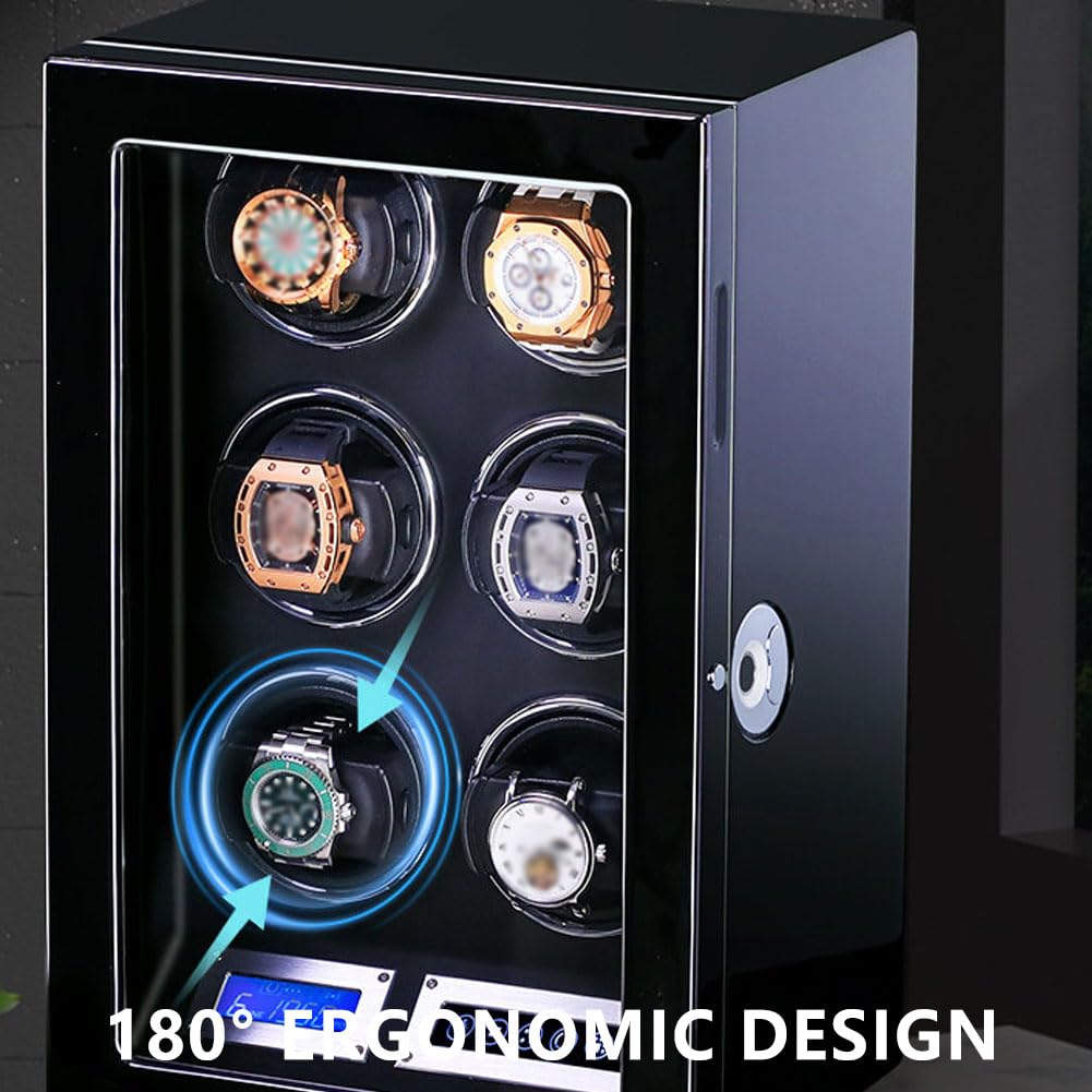 Relojero Automatico, Caja Relojes Automáticos Enrollado Vertical de 90° 3 Winding Slots | Desbloqueo Mediante Huella Dactilar Control Mediante Pantalla Táctil Iluminación Ambiental Ultrasilencioso <10 Db
