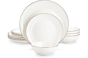 MALACASA Fine China Upscale 12-Piece Dinnerware Set with Gold Rim