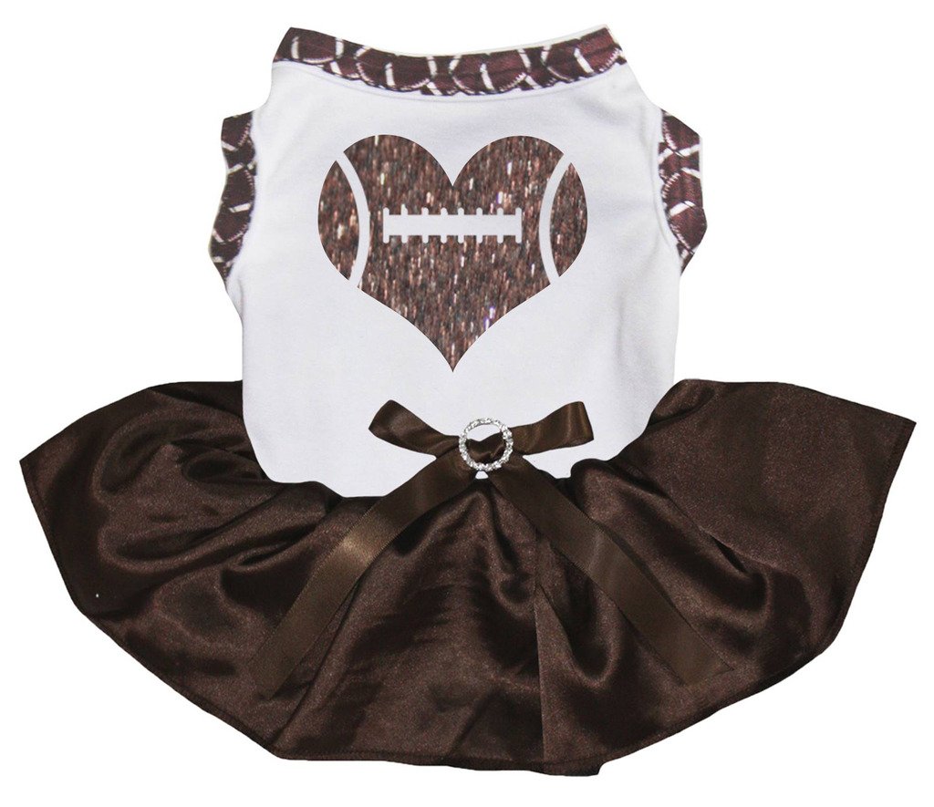 Petitebella Rugby Heart Puppy Dog Dress (White/Brown, X-Small)
