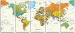 5 Panels World Map Large Modern Stretched and Framed Giclee Canvas Prints Artwork Contemporary Abstract Pictures Paintings on Canvas Wall Art for Living Room Bedroom Home Decorations(49"W x 24"H, framed and ready to hang)
