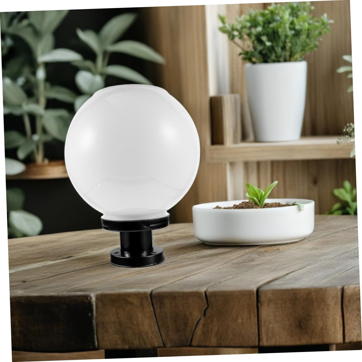 Lampada Solare Sfera Lampione Giardino, Luce da Esterno con Sensore Automatico, Base in Acciaio Inox e Paralume Acrilico per Giardino
