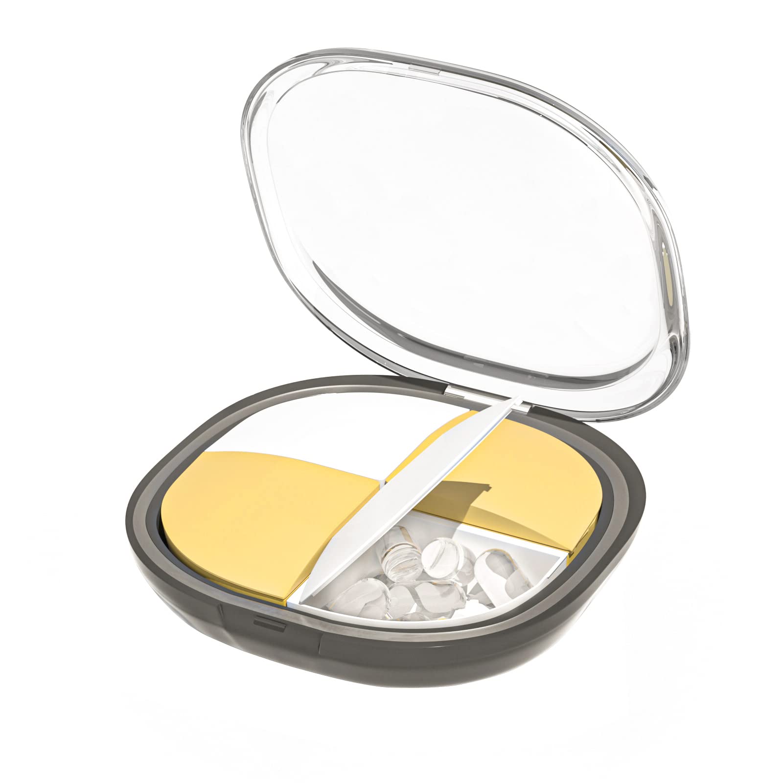 Pill Box Organizer, IUKUS Travel Pill Case Cute & Waterproof Daily Pill Organizer Vitamin and Medicine Case Small Pill Box for Pocket, Purse or Bag (Yellow-4 Compartment)