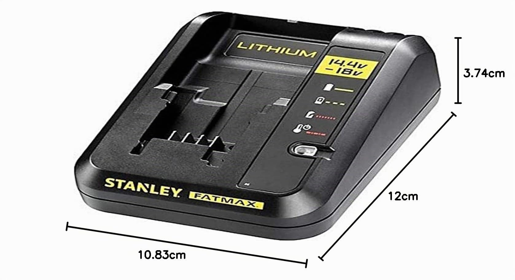 Stanley FMC692L-QW FATMAX Chargeur de Batterie 14,4V et 18V Chargement Rapide Témoin Led Intégré Compatible Gamme Robuste et Ergonomique, Noir/Jaune