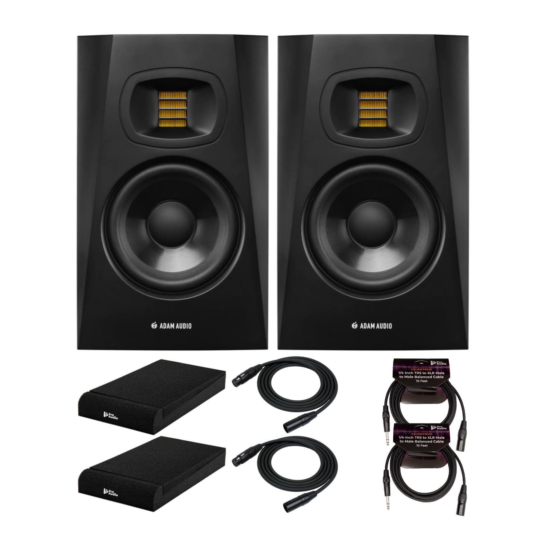 Adam Audio T7V 7-Inch Powered Studio Monitor (2-Pack) with Isolation Pads, XLR and TRS Cables Bundle (7 Items)