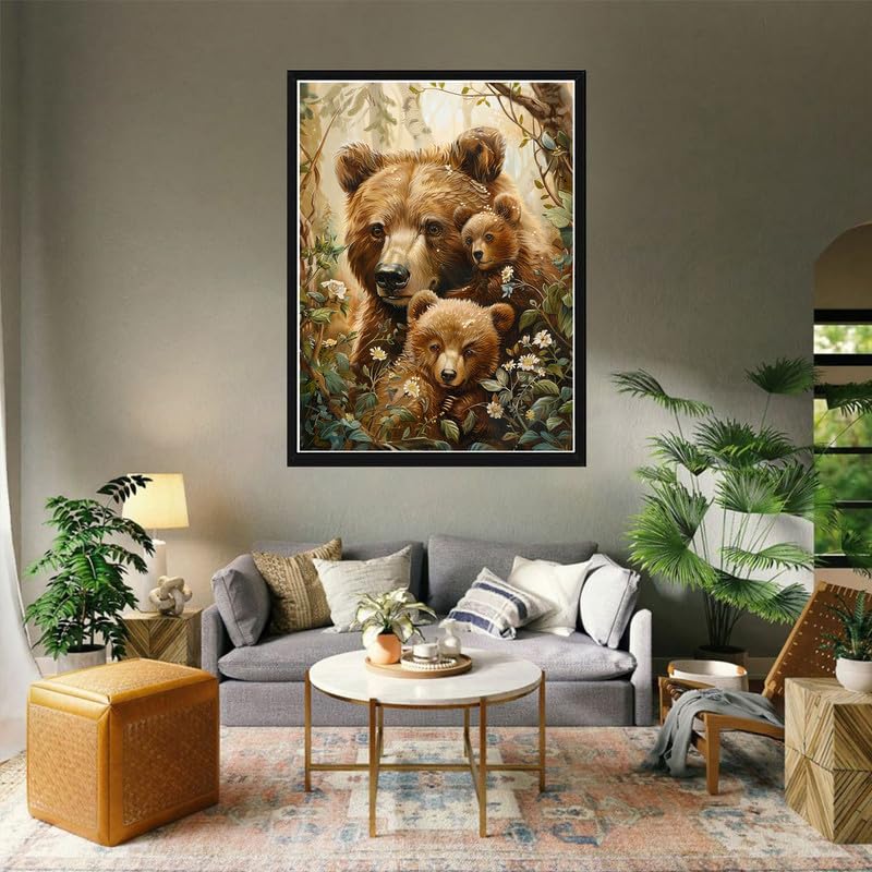 VAIIEYO 5D DIY Diamond Art Kits for Adults Bear, Diamond Painting Animal, Paint by Numbers Full Drill Round Rhinestone Craft Canvas for Home Wall Decor Gift 12x16 inch-12