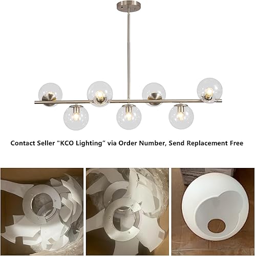 Miniatura 9 de KCO Lighting Modern - Lámpara colgante de 7 luces de metal de níquel cepillado con forma de globo de cristal transparente nórdico, lámpara colgante