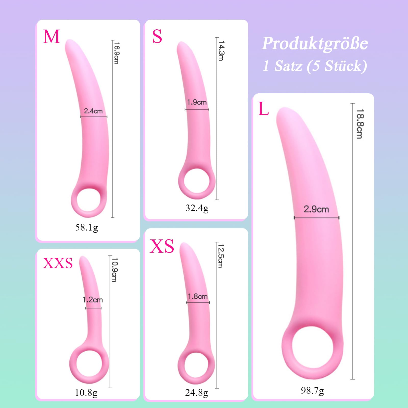 BDSMAGE Set di dilatatori per donne con 5 trainer vaginali in silicone, giocattoli sessuali per donne estremamente duri, plug anale per donne, dilatatore uretrale, giocattoli sessuali per donne sole