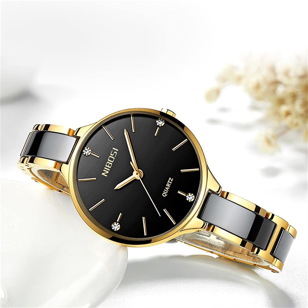 Relojes para mujer Diamond Luxury Gold Silver Señoras Femenino Clásico Moda Analógico Cuarzo Impermeable Reloj de Acero Inoxidable Luminoso Día Fecha Esposa Regalos Reloj de Pulsera NIBOSI