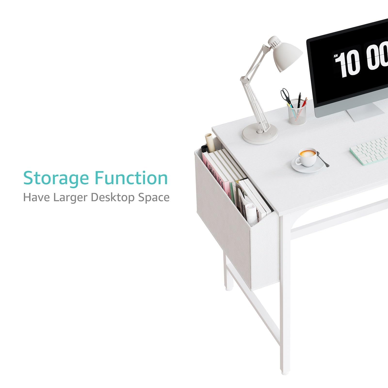 Lufeiya Bureau Blanc avec 2 Tiroirs de Rangement Petit PC Bureau 100cm Informatique pour Chambre Petit Espace Ado Fille