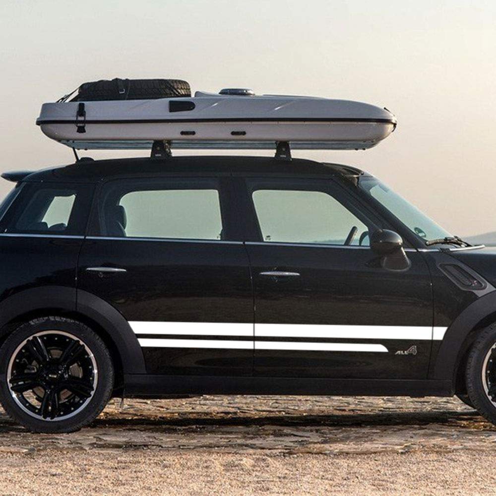 DSYCAR 1 Set Voiture Capot Rayures Tronc Capot Arrière Corps Kit Porte Latérale Rayure Jupe Autocollant pour Mini Countryman Accessoires (Blanc)