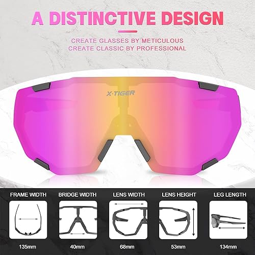 Miniatura 2 de X-TIGER Gafas de ciclismo polarizadas para hombres y mujeres, 5 lentes intercambiables UV400, gafas de sol deportivas, béisbol, correr, pescar