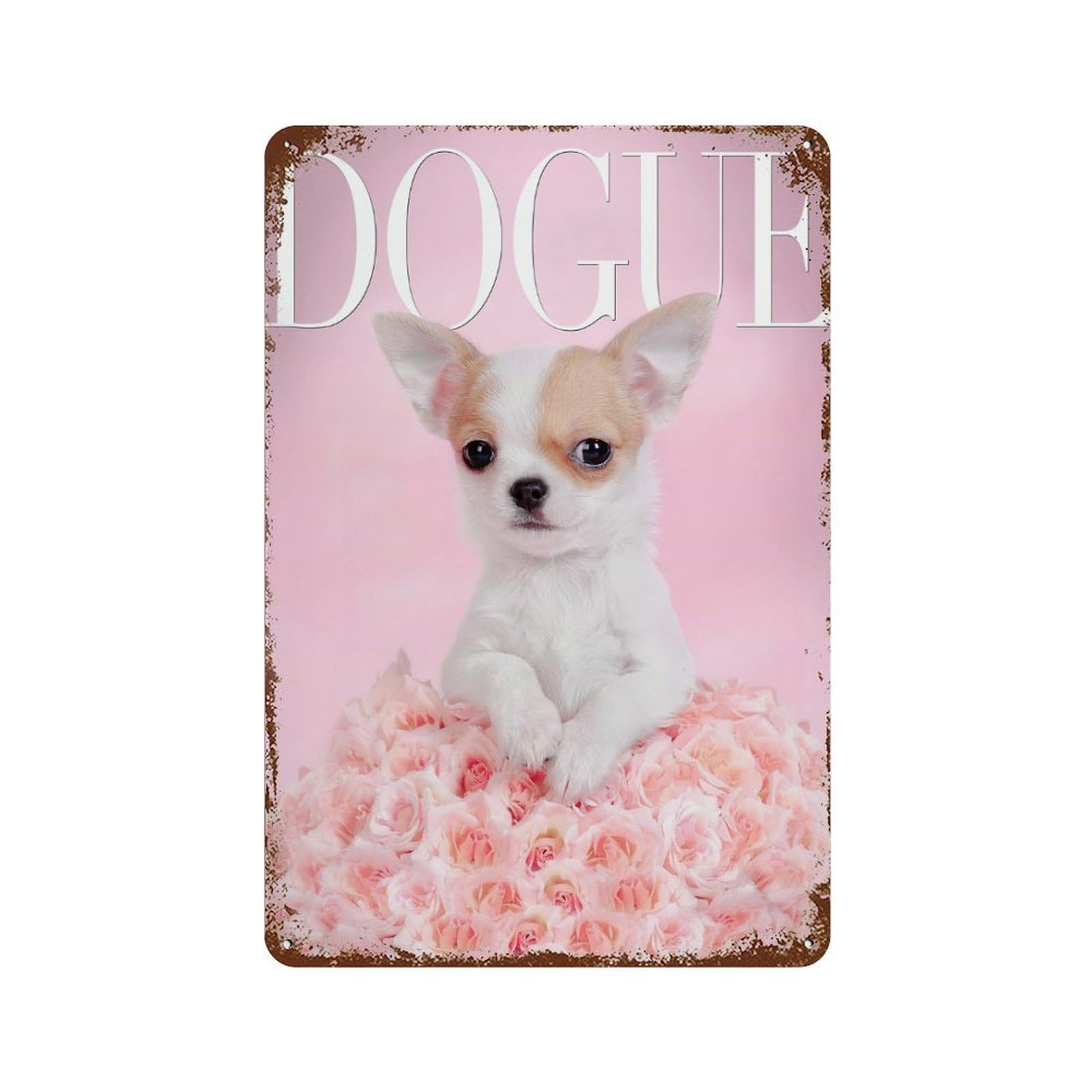 Garage Style DOGUE Chihuahua Distressed Metal Wall Sign 11.8"x7.9", Vintage Wall Decor for Bar And Workshop