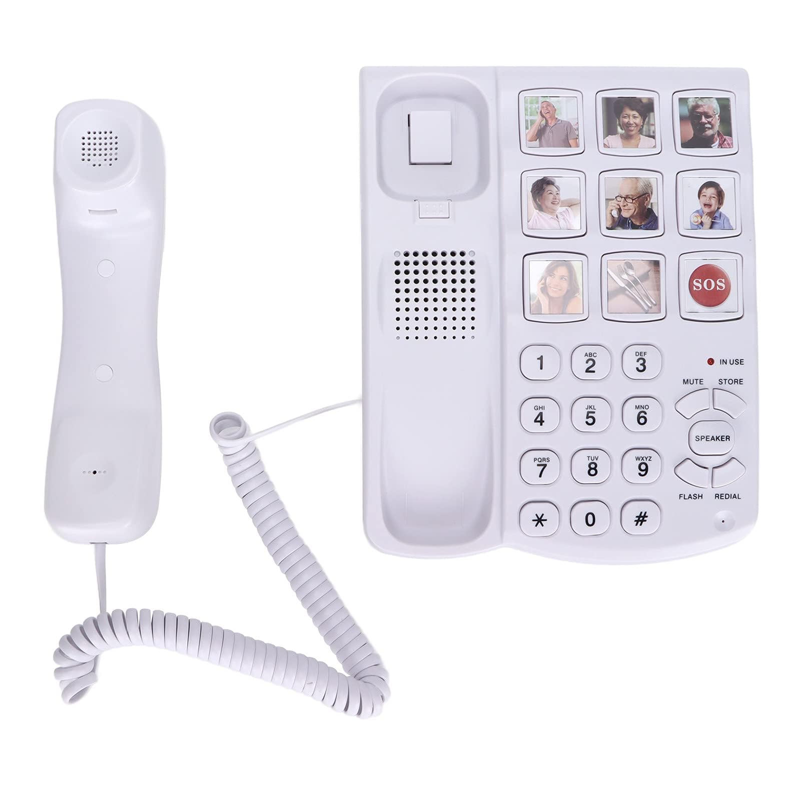 Picture Care Teléfono Con Cable Para Personas Mayores, 80 DB Con Cable, Teléfonos Fijos De Botones Grandes Con Altavoz, Teléfono Con Cable Para Personas Mayores Con Botones Grandes Y Pantalla Grande P