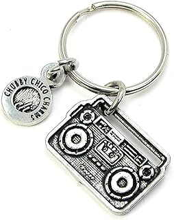 ChubbyChicoCharms Boom Box Pewter Charm On Stainless Steel Keyring Key Ring Key Chain Keychain for Women, Men, Teens, Young Adults Old School Hip Hop Music Retro Radio